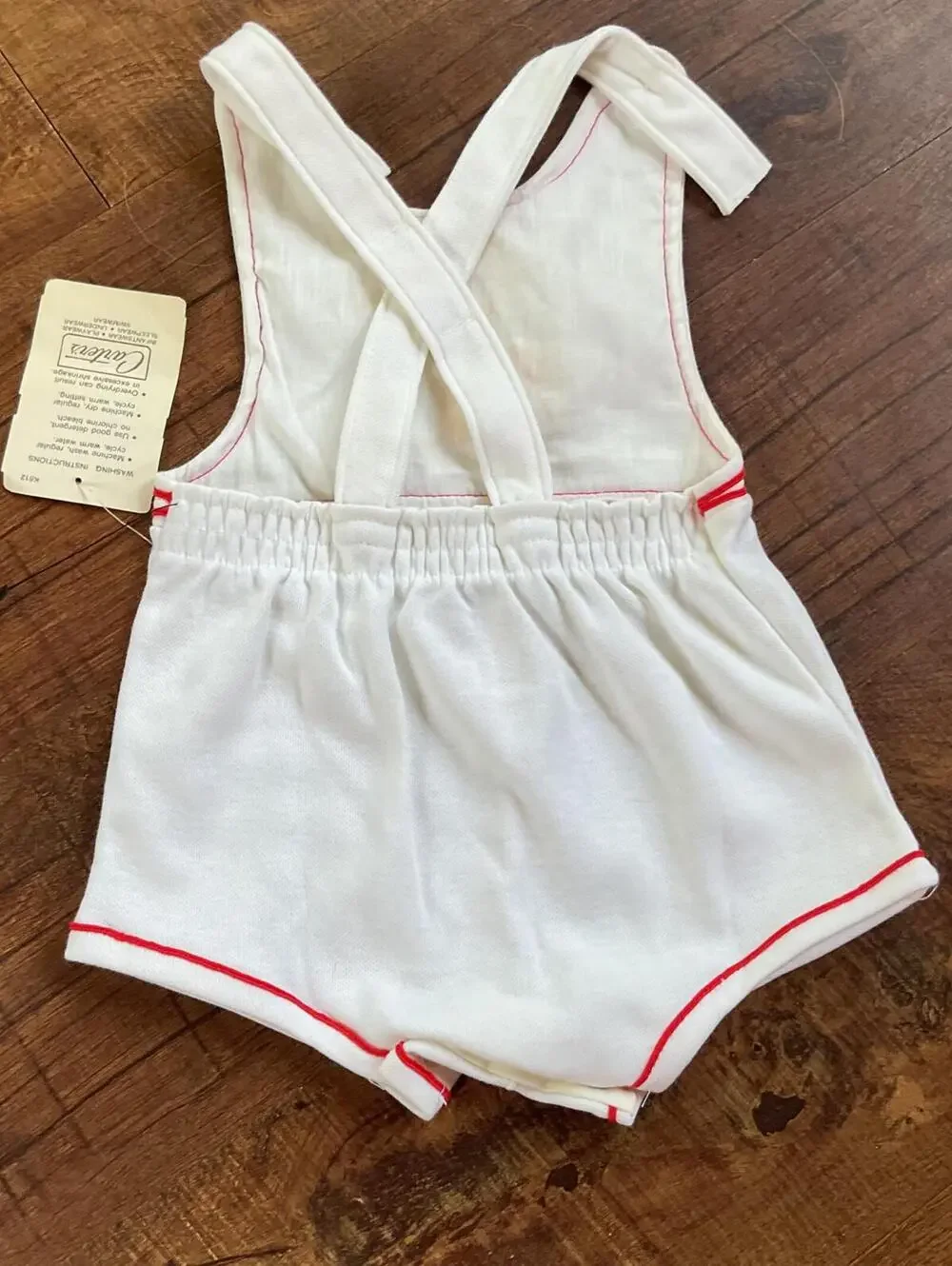 VTG 80s Carters Baby Sunsuit Romper NWT Deadstock Sailboat Pique White Red 12M